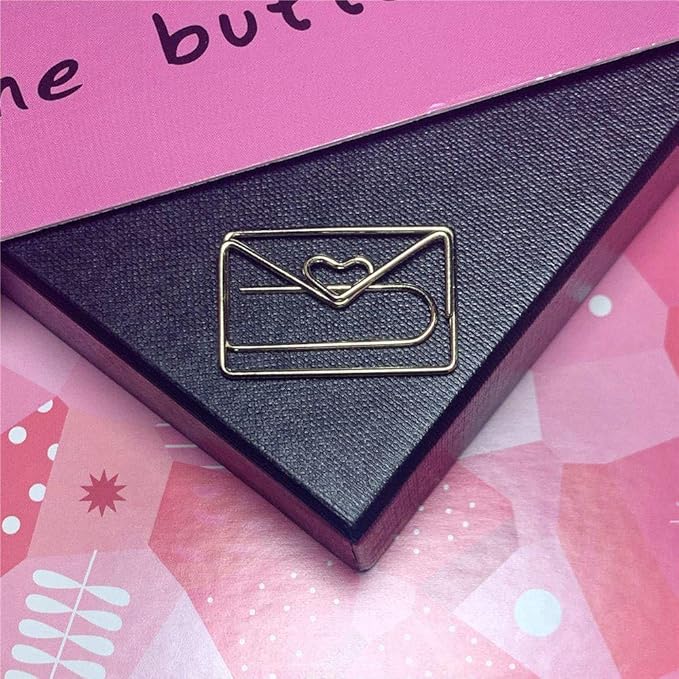 OWLFAVO 30pcs Envelope Shape Paper Clips with Clear Box, Rose Gold and Yellow Gold, Funny Cute Paperclips Bookmarks Planner Clips for Fun Office Supplies School Gifts Wedding Decoration