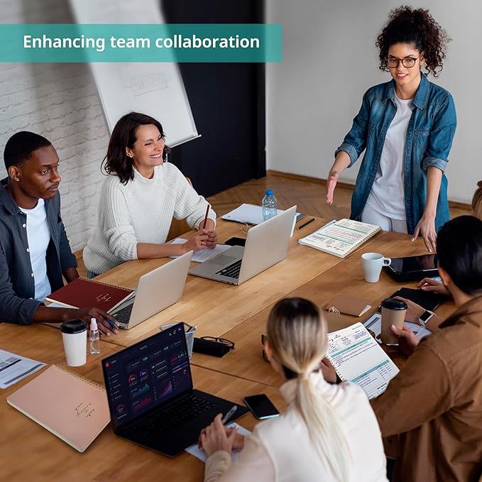 Taja Meeting Notebook for Work Organization - Work notebook with action items, Meeting Minutes Planner Notebook, Perfect Office Supplies for Men & Women - Burgundy