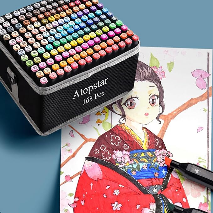 168 Colors Alcohol Markers Artist Drawing Dual Tip Marker Pen for Adult Coloring Painting Supplies Perfect for Kids Boys Girls Students Adult(168 Black Shell)