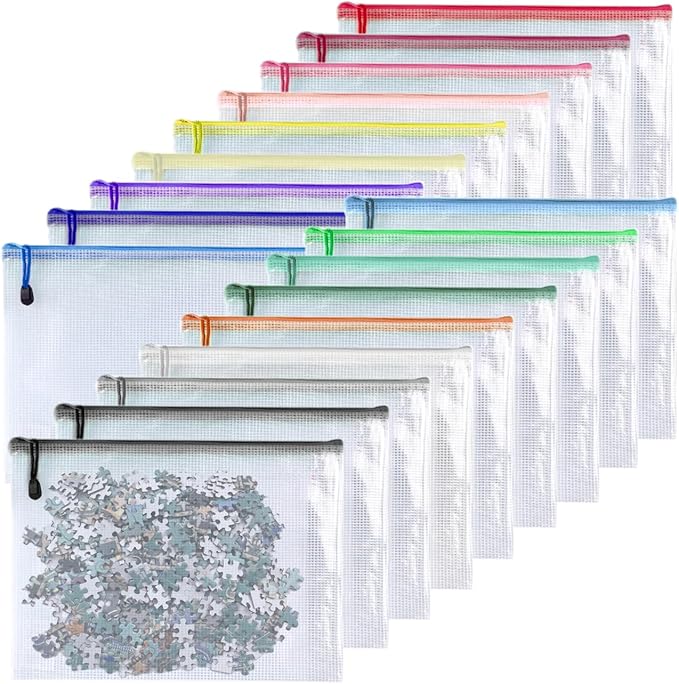 Oaimyy-8"x10"-18 Pcs-Plastic Mesh Zipper Pouch Document Folders Bag Zip File Bags for Office Supplies,Home,Travel Storages,Puzzle Board Games Storage-(Multicolor)
