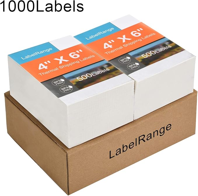 4''X6'' Direct Thermal Shipping Labels (1000 4x6 Fan-fold Labels) - Permanent Adhesive Postage Labels - Commercial Grade - LabelRange/Rollo/Munbyn Compatible