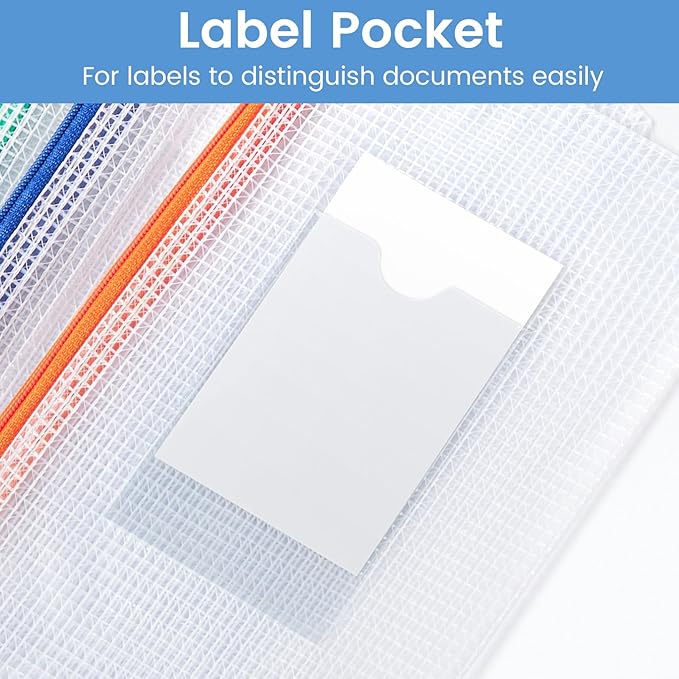 Sooez 24 Pack Mesh Zipper Pouch Bags with Label Pocket, A6 (9.1×4.7 in) Small Pencil Case Pouch for Organizing, Clear Plastic Pencil Pouches Bulk for School Supplies Storage, Money Envelopes for Cash