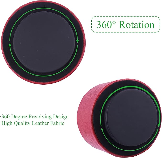 Hennaja Round Leather Art Supply Organizer,Remote Control Holder,360 Degree Spinning,Multi-Functional Pencil Holder,4 Compartments Desktop Stationary Organizer(1-Lichee Red)