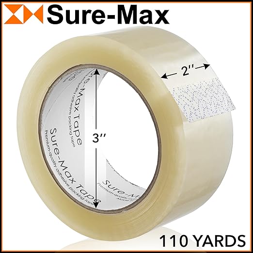 Sure-Max Premium Carton Packing Tape 1.8 mil 330 Feet (110 Yards) - Clear - 2 Cases (72 Rolls Total)