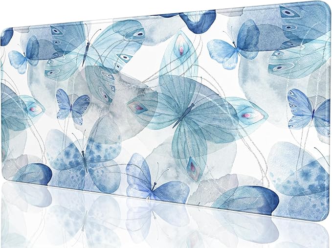 Desk Mat, 32" x 16" XXL Extended Large Gaming Mouse Pad, Desktop Decor Desk Pad, Cute Men Women Office Supplies and Accessories, XL Mouse Mat for Laptop & Keyboard, Blue Butterfly