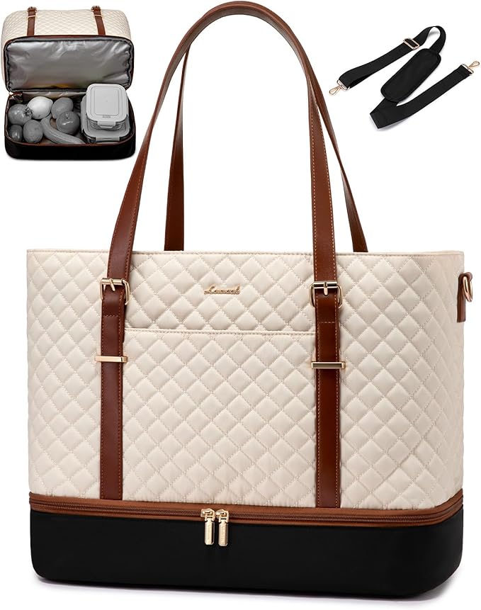LOVEVOOK Lunch Tote Bag for Women, 15.6 Inch Laptop Work Bag With Lunch Compartment & Large Cup Holder, Lightweight Work Briefcase for Travel, Bussiness, Teacher