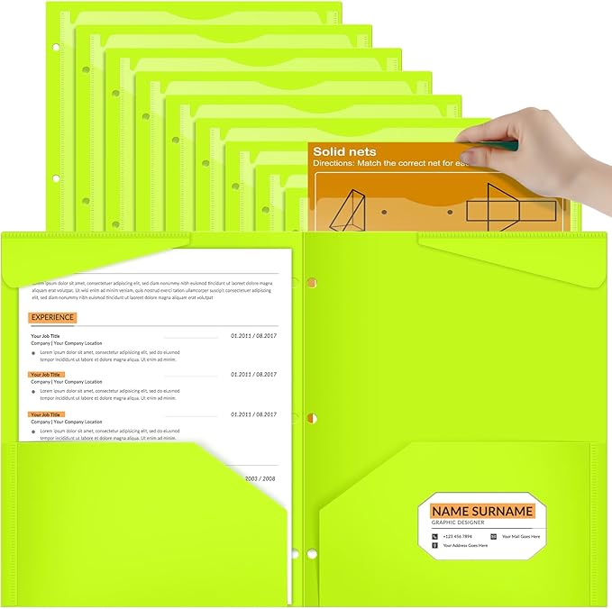 Henoyso 36 Pcs 2 Pocket Plastic Folders with Clear Front Pocket 3 Hole Punched File Folder Letter Size Take Home Documents Holder for Paper Holder Office Business Back to School Supply (Shiny Green)