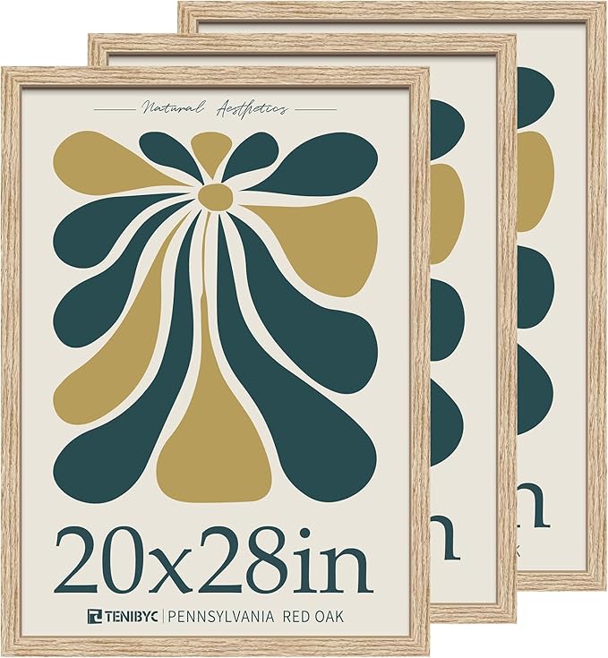 20x28 Oak Poster Frame 3 Pack, Natural Solid Wood Picture Frame, Wall Gallery Frame