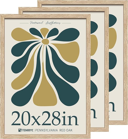 20x28 Oak Poster Frame 3 Pack, Natural Solid Wood Picture Frame, Wall Gallery Frame
