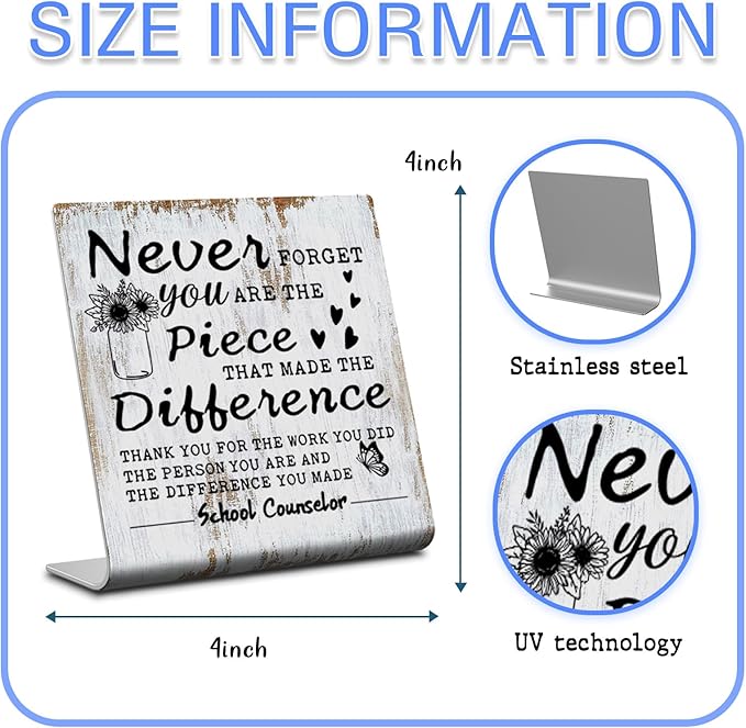 TRCENDE School Counselor appreciation gifts,Guidance Counsellor gift, gift for School Psychologist,Home Office Metal Sign Plaque4x4 XLk217