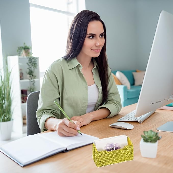 PATIKIL Rhinestone Business Card Holder, Crystal Business Card Holders Bling Business Card Organizer Display Stand for Desktop Desk Office Exhibition, Yellow
