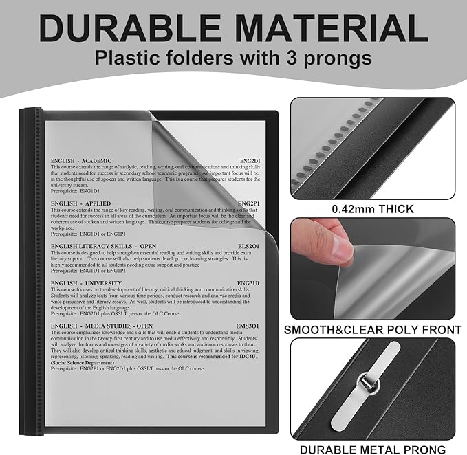 30 Pcs Clear Front Report Covers with 3 Prongs Presentation Folders Plastic Resume Portfolio Report Letter Size Presentation Binder for Paper Document School Office