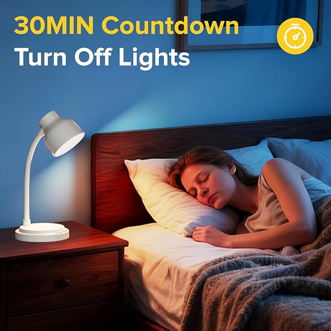 LED Desk Lamp for Office Home,Table lamp,Desk Lamp for College Dorm Room,4 Brightness Dimmable Table Lamp,Reading Light with a Timer Function(White)