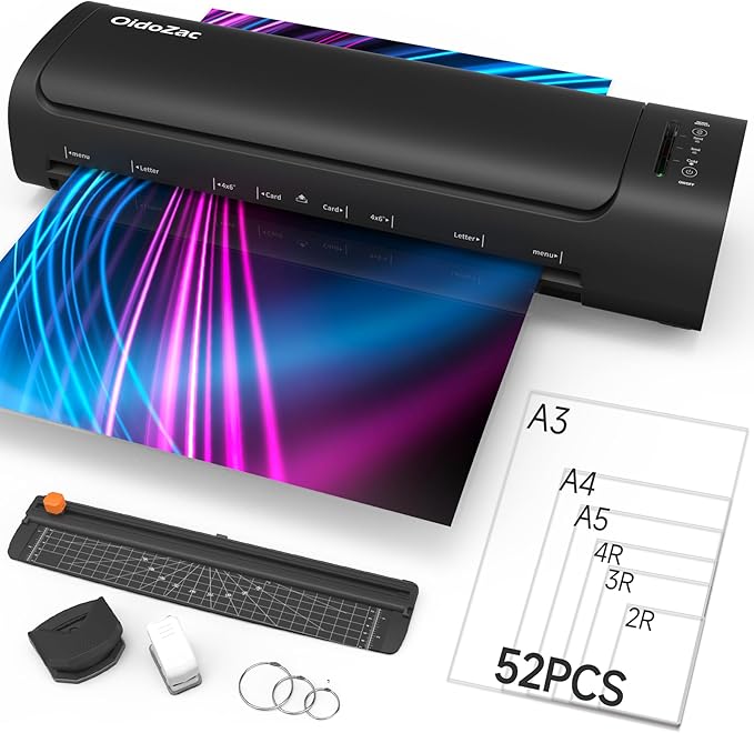 Laminator Machine 13 Inch, 60s Quick Warm-Up Never Jam Laminating Machine with 52 Laminating Sheets, 9 in 1 A3 Thermal Machine Hot & Cold with Paper Trimmer Corner Rounder for Office School Home Use