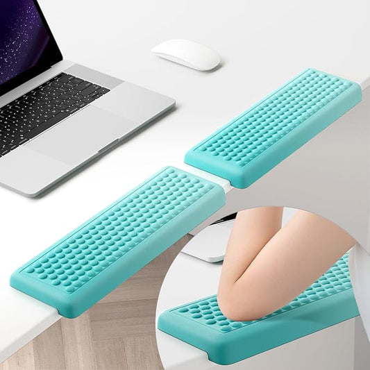 Hsurbtra L-Shaped Desk Elbow Pad, 2-Piece Soft Memory Foam Elbow Support Padding with Non-Slip Rubber Base, Ergonomic Desk Edge Cushion Wrist Rest for Office, Home, Work, Gaming, Lake Green