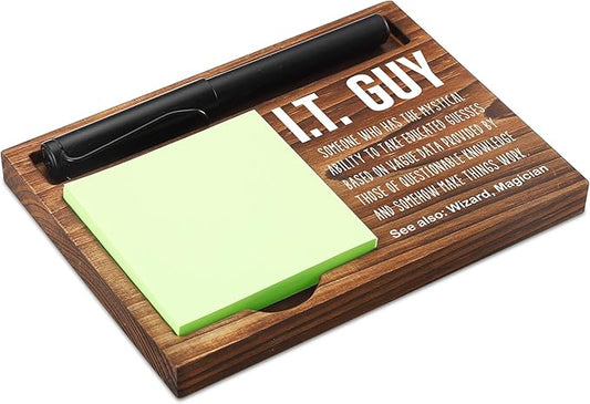 Funny I.T. Guy Sticky Note Holder Wooden Notepad & Pen Holder 6.5" x 4.7" IT Tech Sticky Note Pad Holder Dispenser for Desk I.T. Guy Definition for Tech Support Work Appreciation Gifts, NPA243