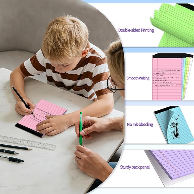 6 pcs Note Pads Legal Pads 5x8, Notebook College Ruled, Colored Legal Notepads, 6 Pack Micro Perforated Writing Pads, Lined Paper Pads, Pad of Paper for Office Home School, 30 Sheets/Pack