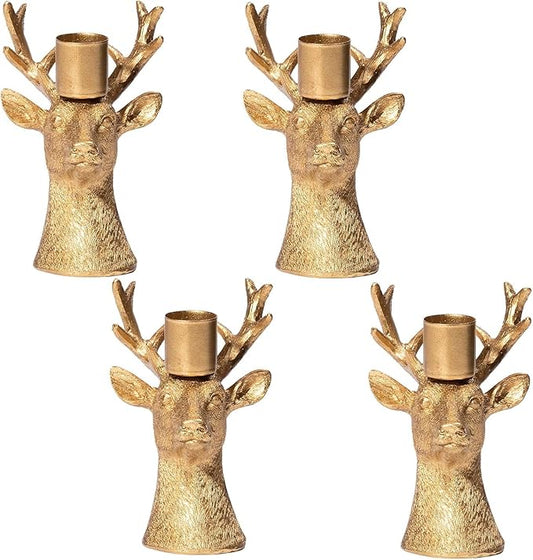 Candlestick Holders Vintage Reindeer Candle Holders, Brass Gold Deers Candle Stick Holders Set of 4 for Table Centerpiece, Mantel & Dining Table Wedding Decor, Festive Christmas Home Decoration