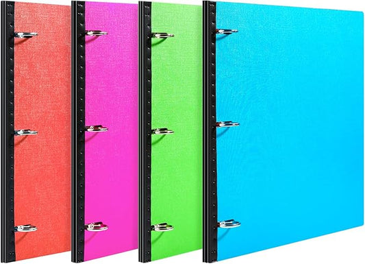 Telescoping 3 Ring Binder-4PCS, Flexible Binder with Elastic Rubble Spine+3 Round Rings, Flat Writing Binder, 4 Bright Colors
