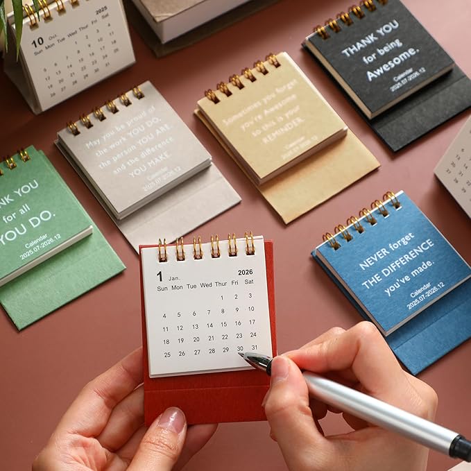 24pcs Employee Appreciation Gifts 2025-2026 Mini Desk Calendars Thank You Gifts Small Inspirational Desktop Calendar Bulk for Employee Teacher Staff Volunteer Coworker(Classic)