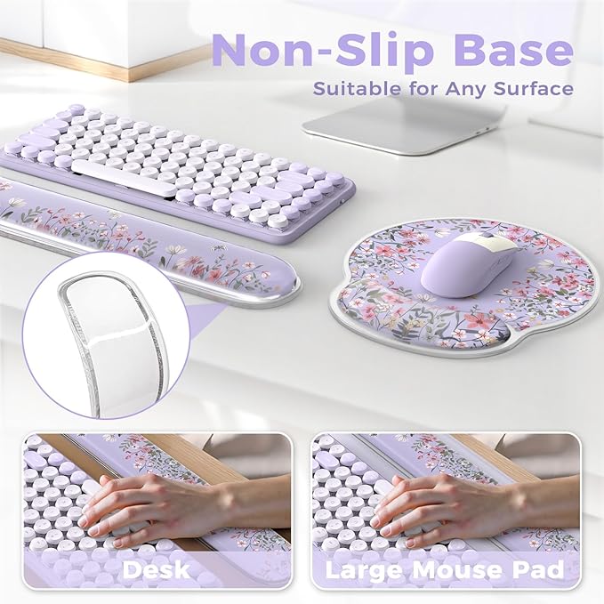 iCasso Silicone Wrist Rest for Keyboard and Mouse,Cute Computer Wrist Support Hand Arm,Ergonomic Design Mouse Pad for Typing Pain Relief,Non-Slip Keyboard Cushion for Women Girl