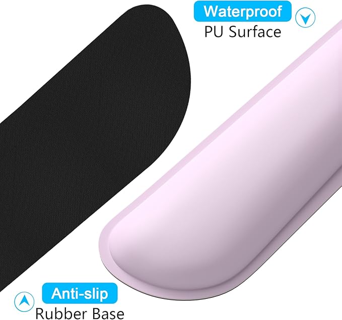 Dapesuom Keyboard Wrist Rest Set, Cute PU Leather Wrist Cushion for Computer Keyboard and Mousepad, Memory Foam Mouse Pad Rests Support with Non-Slip Base for Typing Pain Relief, Laptop, Queen Pink