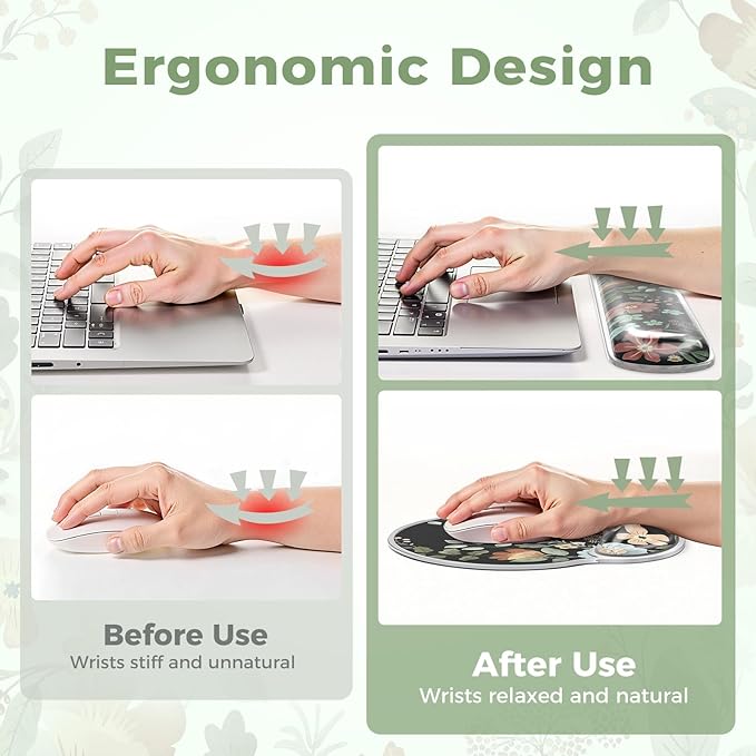 iCasso Silicone Wrist Rest for Keyboard and Mouse,Cool Soft Computer Wrist Support Hand Arm,Gel Keyboard Cushion for Typing Pain Relief,Ergonomic Design Mouse Pad for Women Girl