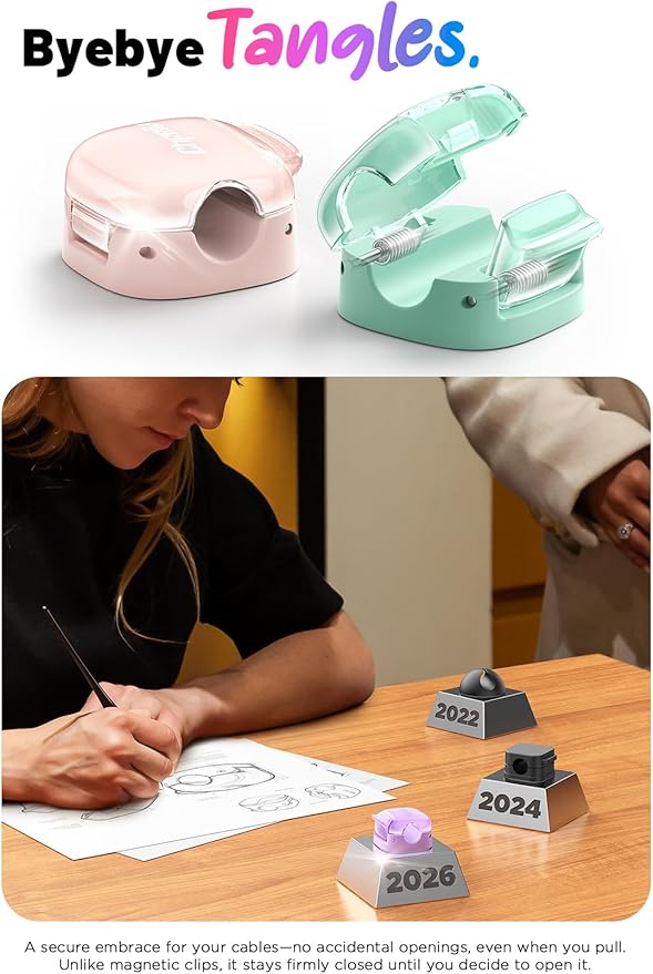 12 Pack Cord Holder Cable Clips,Cord Clips Multicolor [Dual Spring & Clasp Lock],Cute Phone Cord Holder for Nightstand, Chfeila Home Office Organizer Cable Clips for Car Desk Workspace Teen Room Decor