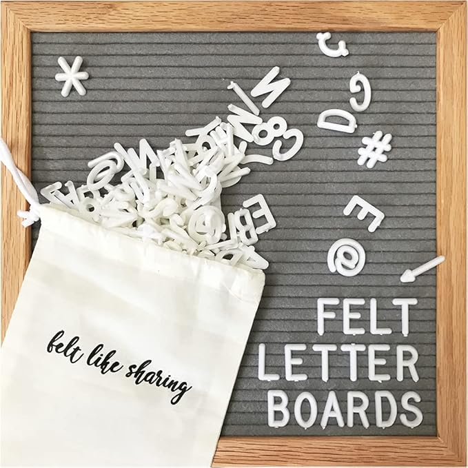 Felt Like Sharing Square Letter Board (Gray Felt - 10”x10”) – Changeable Message Board with 3 Sets of Felt Board Letters – Statement Wall Sign for Quotes, Home or Holiday Decor In Oak Frame