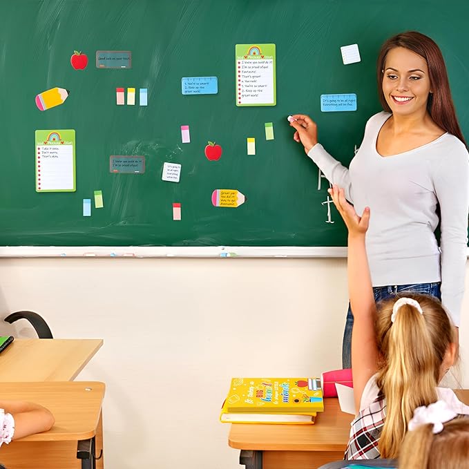 Xqumoi Teacher Themed Sticky Notes Set - Blackboard Pencil Apple Shape Self-Stick Note Pads Teacher Appreciation Gift Writing Memo Pads Page Marker Back to School Office Supplies, 550 Sheets (Yellow)