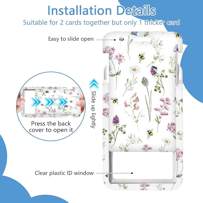 Flowers Badge Holder Reel Lanyard,ID Card Badge Holder Retractable Name Tag Clips for Doctor Nurse Teacher Office Student