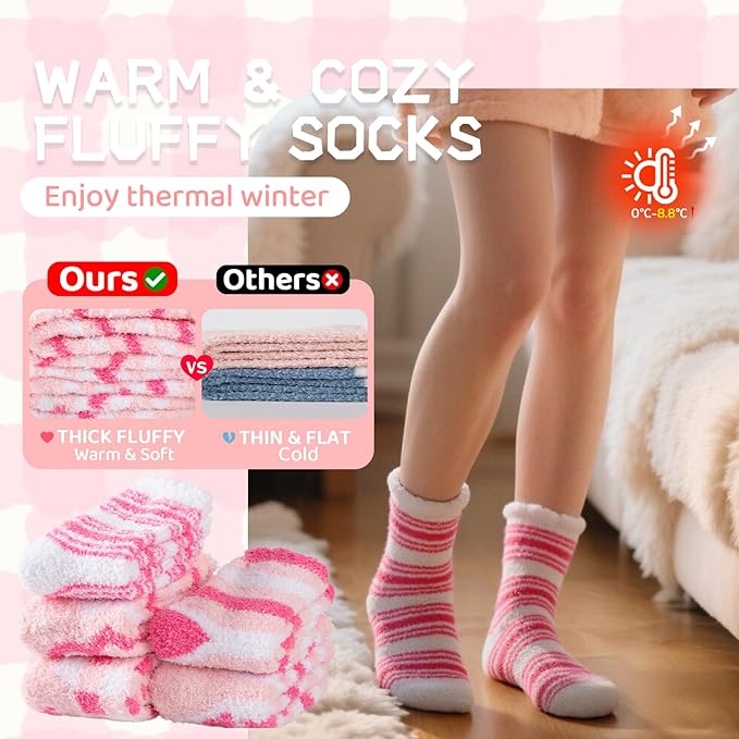 COOPLUS Fuzzy Socks for Women Warm Fluffy Cozy Winter Soft Home Slipper Socks (5 Pairs)