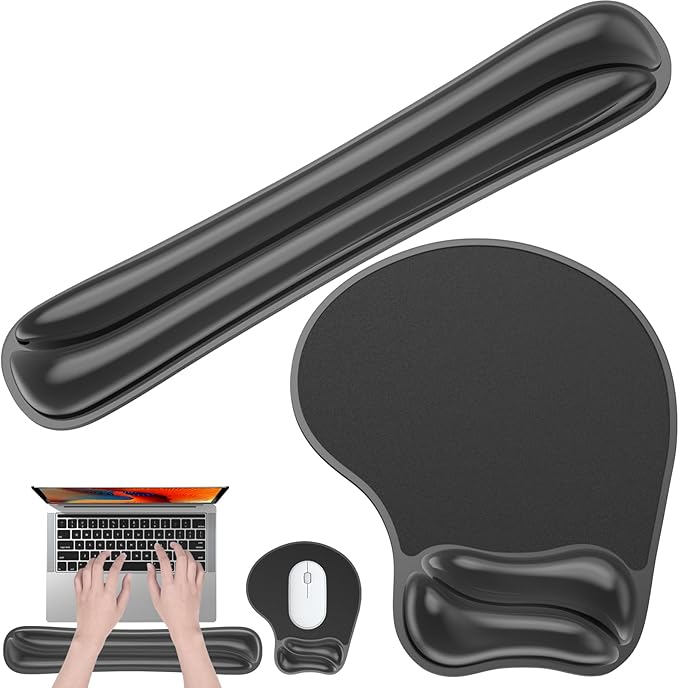 Gel Mouse pad & Keyboard Wrist Rest Set, Ergonomic Keyboard and Mousepad with Wrist Support, Keyboards Wrist Rest, Computer Keyboards Pad, Cooling Gel Black