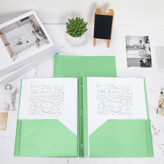 Yeaqee 30 Plastic Folders with Pockets and Prong Plastic Folders with 2 Pockets Pocket for Office, School for Students, Teachers, Office Workers (Sage Green)