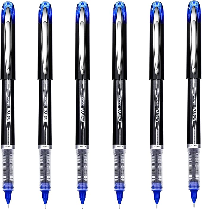 EYEYE Blue Rollerball Pens 0.5mm, 6 Pack Extra Fine Point Liquid Ink Needle Tip Pen Quick Dry, Pen Fine Point Smooth Writing Pens for Journaling, Note Taking, Office, School Supplies