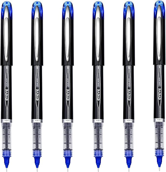 EYEYE Blue Rollerball Pens 0.5mm, 6 Pack Extra Fine Point Liquid Ink Needle Tip Pen Quick Dry, Pen Fine Point Smooth Writing Pens for Journaling, Note Taking, Office, School Supplies