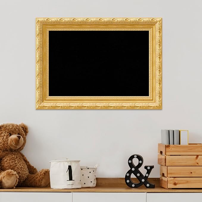 Amanti Art Black Cork Board for Wall, 16x22 Vision Board with Gold Wood Frame, Small Corkboard Office Decor for Home Organization, Traditional Corkboard Pinboard to Display Items for Home