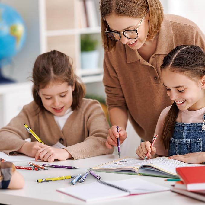 12 Pcs Inspirational Pens Bulk, Motivational Pens Ballpoint with Stylus Tips, 0.5mm Smooth Writing Pens Fine Point of Black Ink, 12 Colors with Gift Box for Home, School, Office