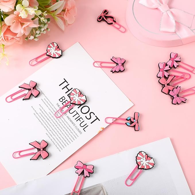 90 Pcs Pink Bow Paper Clips Cute Decorative Bookmark Clips Large Paperclips Preppy Bookmarks Planner Clip for Office Home Supplies Gifts Wedding Decoration Desk Accessories Stationery