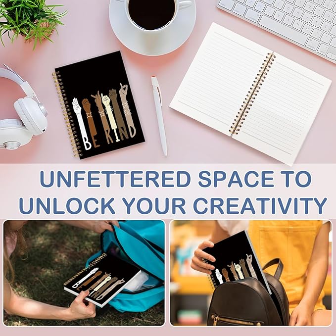 SNNDER Inspirational Diversity Multicultural Notebook Journal, Be Kind American Sign Language ASL Journal, Back to School Gifts, African American Gifts Hardcover Spiral Notebooks 5.5x8.3 Inch