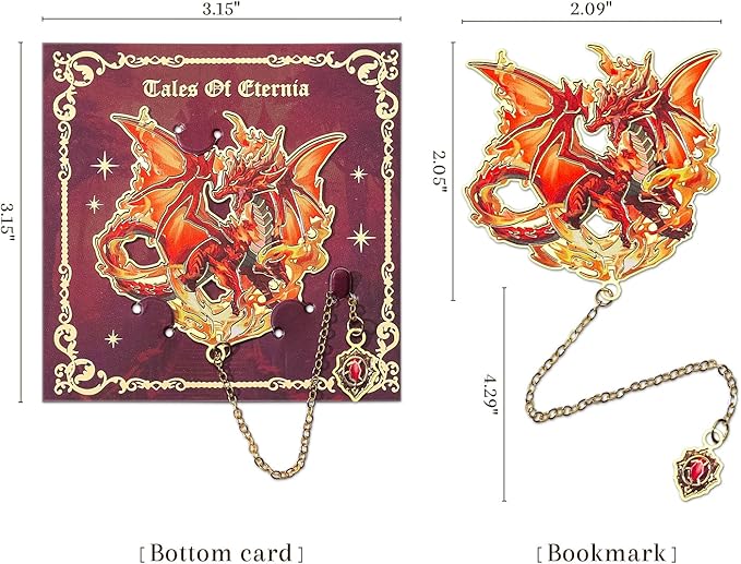 Fantasy Fourth Wings Dragon Bookmarks -4 Designs: Fire Red,Ice Blue,Thunder Purple,Forest Green-Unique Cool Metal Book Marks for Men Women, Inspirational Gift for Kid, Readers, Book Lovers, Collectors