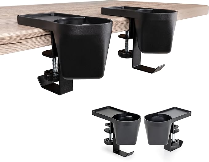 EHO Clamp-On Desk Pen and Cup Holder, 3-in-1 Stationery Organizer with Pencil and Accessory Storage, Reversible Hanging Hook, Space-Saving Desk Clamp Organizer, TAA-Compliant