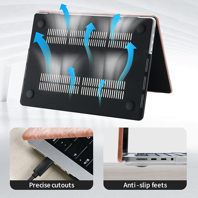 DTangLsm for MacBook Pro 13 inch Case 2025 2024-2016 M2 A2338 M1 A2251 A2289 A2159 A1989 A1708 A1706, Elegant Retro Leather Hard Shell Case for MacBook Pro 13" + Keyboard Cover, Pink Embossed Floral