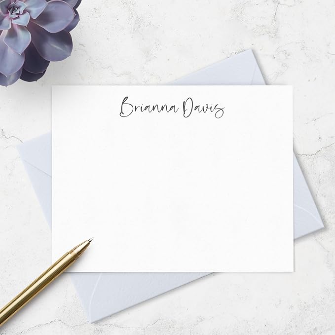 Personalized Stationery Note Cards and Envelopes Set for Women Customized with Name in Script Font, Choose Ink & Envelope Colors | Fairmont & Grove Paper Co. (Font Style #4)