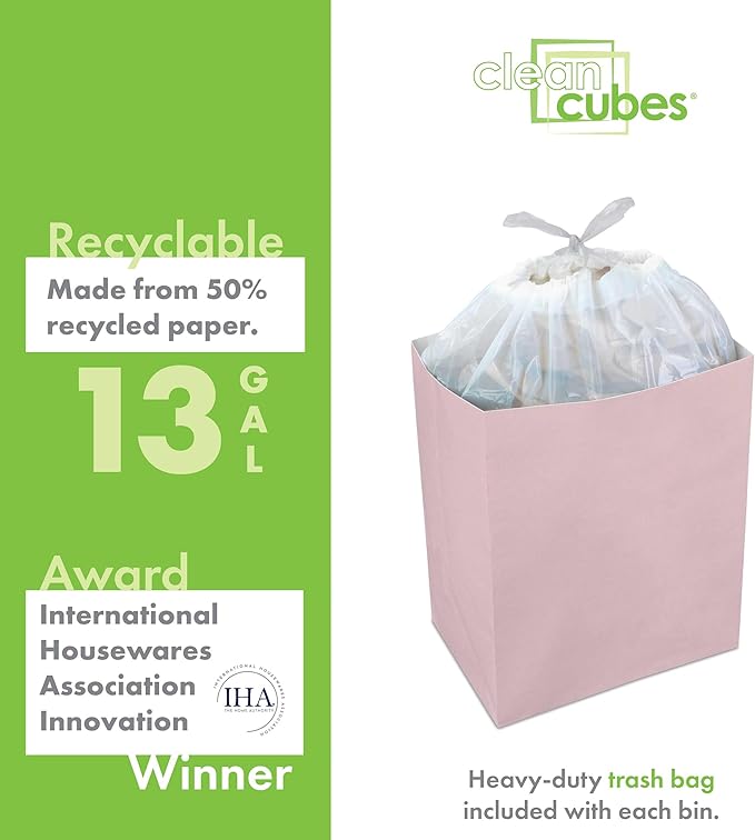 | 13 Gallon Disposable Trash Cans (3-Pack) with Fitted Trash Bags - Reusable Garbage and Recycling Bins for Parties, Events, and More (Pink - 17" Height x 13.5" Width x 10" Depth)