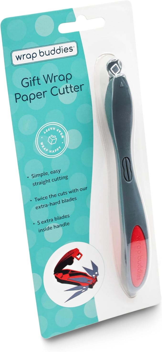 Wrap Buddies Gift Wrap Paper Cutter — Effortless Cutting Tool for Gift Wrapping, Scrapbooking, & Crafts — Compatible with Various Paper Sizes — Ideal for Birthdays & Holidays — 6 Blades Included