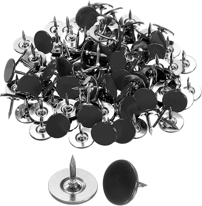 uxcell 150Pcs Upholstery Tacks, 11mmx10mm Flat Head Thumb Tack Decorative Furniture Nails Push Pins for Furniture Sofa Headboards, Black