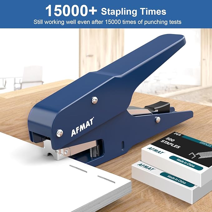 AFMAT Effortless Plier Stapler, Metal 30 Sheet Stapling Plier, 15000+ Stapling Times, with Staples & Reload Button, Handheld Stapler Heavy Duty, Space Save Size, Good for Office, Home, School, Blue