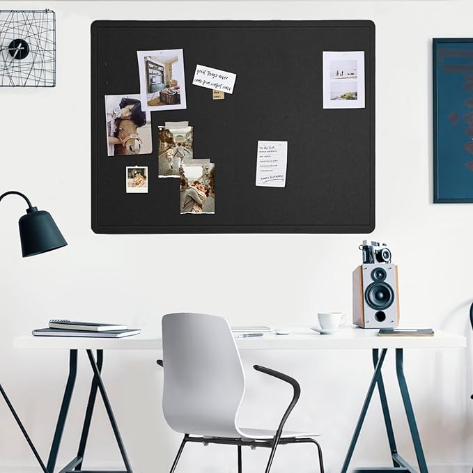 Large Bulletin Board - 48 x 36 Inches, Decorative Felt Pin Board for Wall - 4' x 3' Foldable Photo Display Board with Self-Adhesive Tape, Includes 20 Push Pins - Black