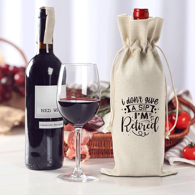 Funny Retirement Wine Bag Gift for Women Men, Retirement Party Decorations, I Don't Give a Sip I'm Retired